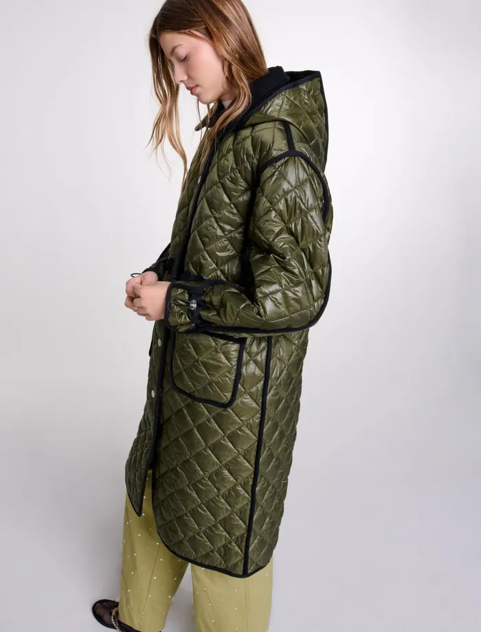 Coats Women Maje Contrast Quilted Puffer Jacket Khaki