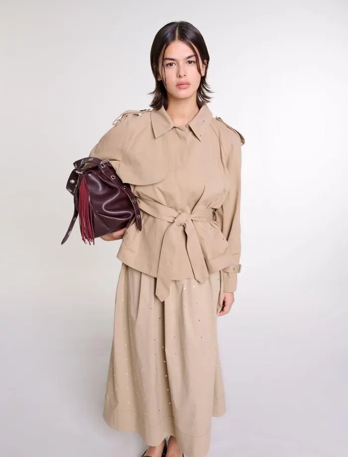 Coats Women Maje Short Studded Trench Coat Beige