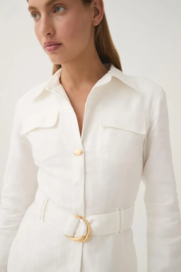 Cohort Mini Dress Ivory Women Aje White Dresses