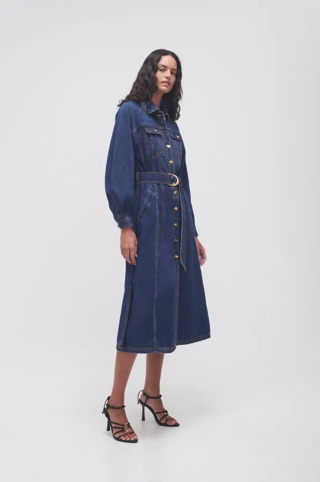 Colorado Denim Midi Dress Washed Indigo Women Aje Denim