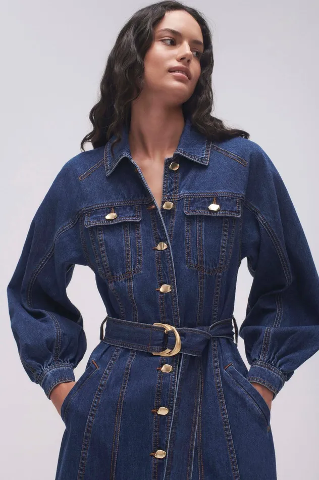 Colorado Denim Midi Dress Washed Indigo Women Aje Denim