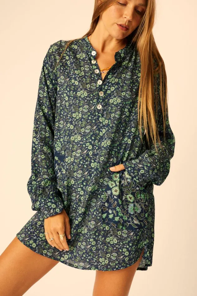 Coverups Shop Natalie Martin APRS SWIM SHIRT Petite Fleur Marine