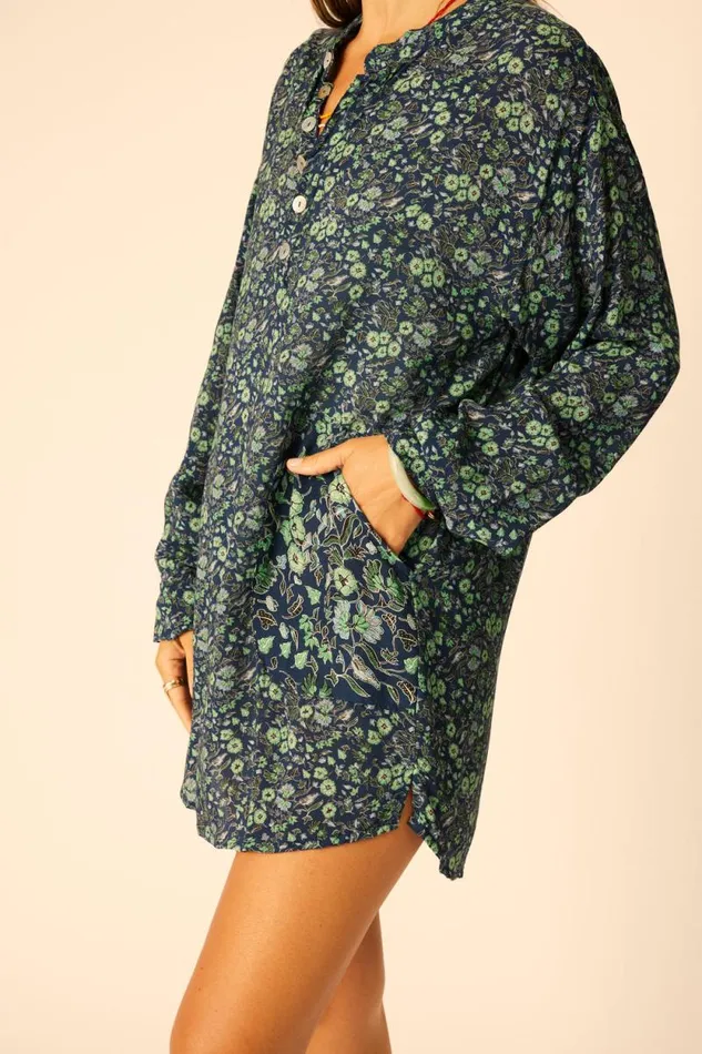 Coverups Shop Natalie Martin APRS SWIM SHIRT Petite Fleur Marine