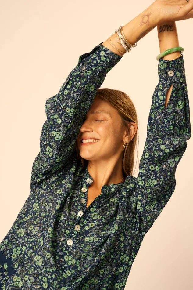 Coverups Shop Natalie Martin APRS SWIM SHIRT Petite Fleur Marine