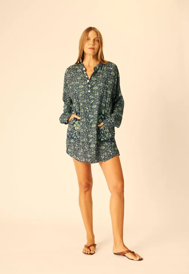 Coverups Shop Natalie Martin APRS SWIM SHIRT Petite Fleur Marine
