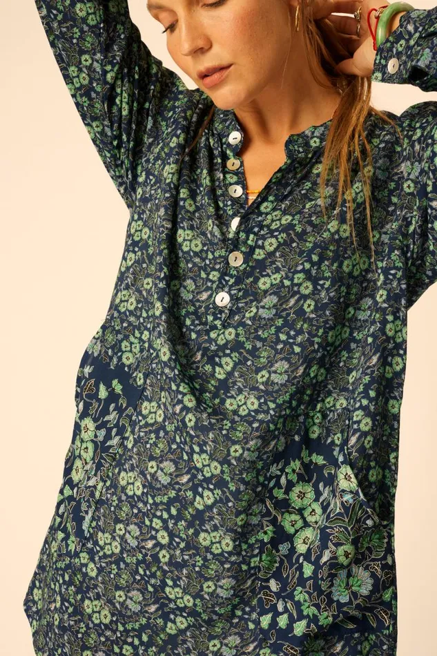 Coverups Shop Natalie Martin APRS SWIM SHIRT Petite Fleur Marine