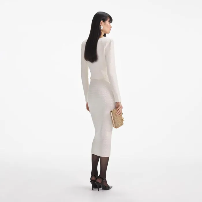 Cream Lurex Knit Midi Skirt Women Self Portrait Knitwear