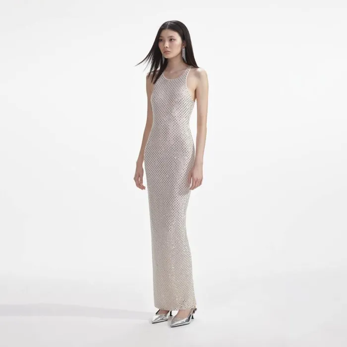 Cream Mesh Rhinestone Maxi Dress Women Self Portrait Dresses Cream Mesh Rhinestone Maxi Dress Women Self Portrait Dresses