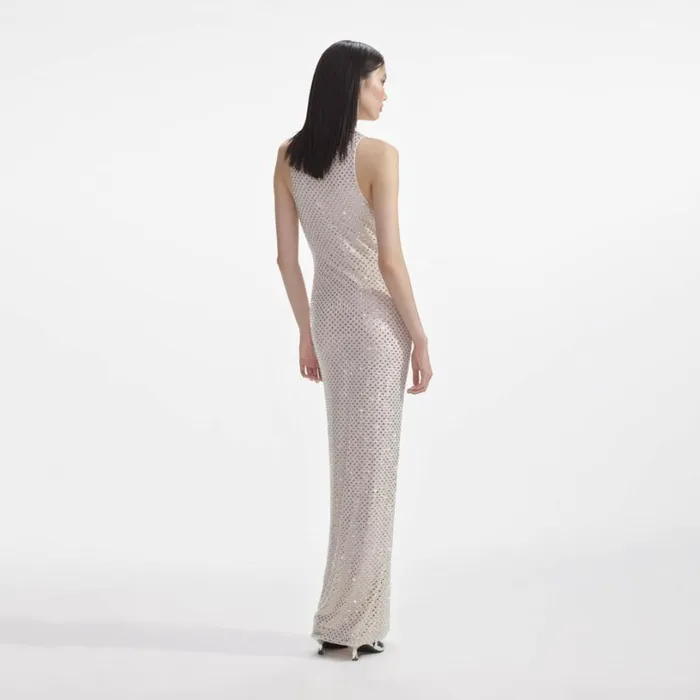 Cream Mesh Rhinestone Maxi Dress Women Self Portrait Dresses Cream Mesh Rhinestone Maxi Dress Women Self Portrait Dresses