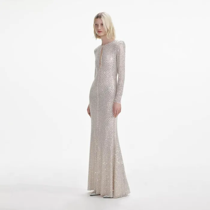Cream Rhinestone Keyhole Maxi Dress Women Self Portrait Dresses Cream Rhinestone Keyhole Maxi Dress Women Self Portrait Dresses