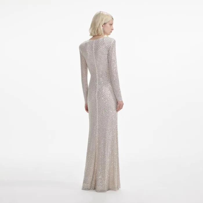 Cream Rhinestone Keyhole Maxi Dress Women Self Portrait Dresses Cream Rhinestone Keyhole Maxi Dress Women Self Portrait Dresses