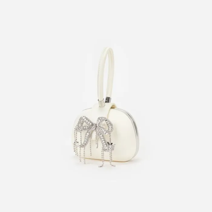 Cream Satin Top Handle Clutch Bag Women Self Portrait Bride Cream Satin Top Handle Clutch Bag Women Self Portrait Bride
