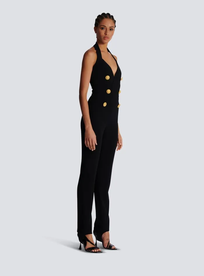 Crepe Tailored Jumpsuit Black Women Balmain Trousers And Shorts