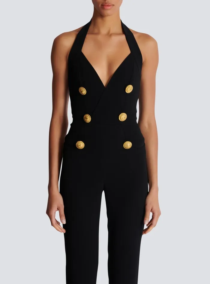 Crepe Tailored Jumpsuit Black Women Balmain Trousers And Shorts