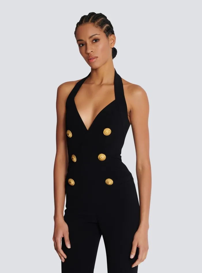 Crepe Tailored Jumpsuit Black Women Balmain Trousers And Shorts