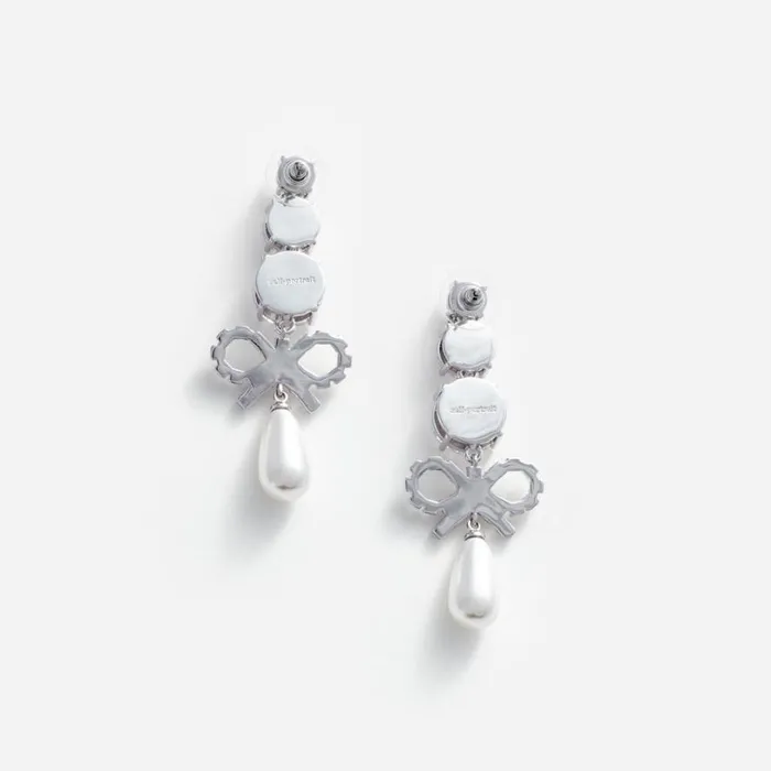 Crystal Bow Pearl Earrings Women Self Portrait Jewellery Crystal Bow Pearl Earrings Women Self Portrait Jewellery