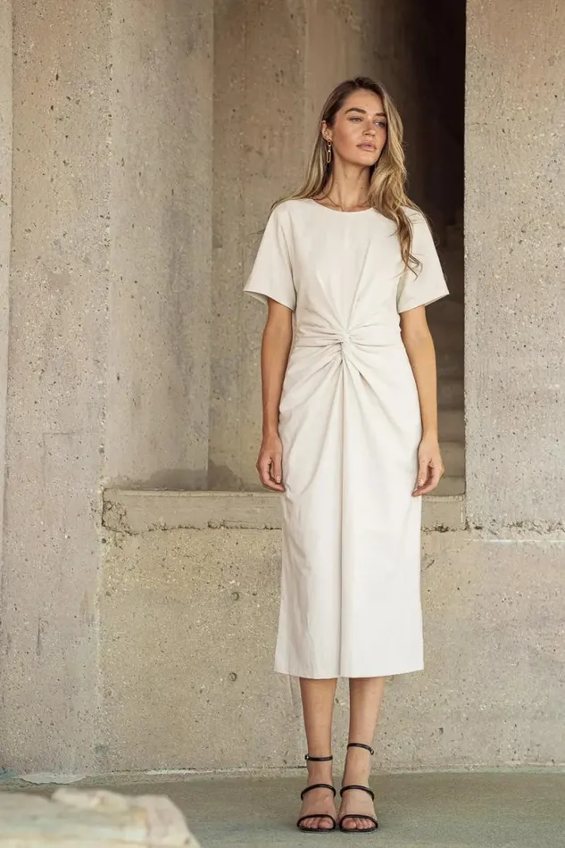 Dakota Midi Dress In Natural Natural Women Bohme Dresses
