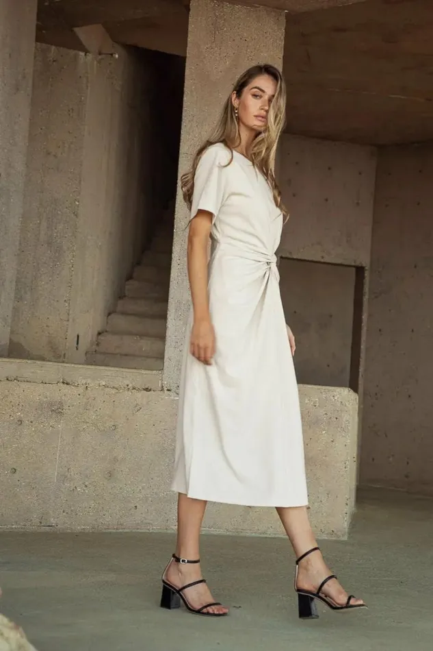 Dakota Midi Dress In Natural Natural Women Bohme Dresses