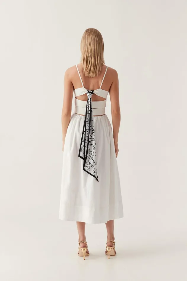 Danica Tie Back Midi Dress Ivory Women Aje White Dresses