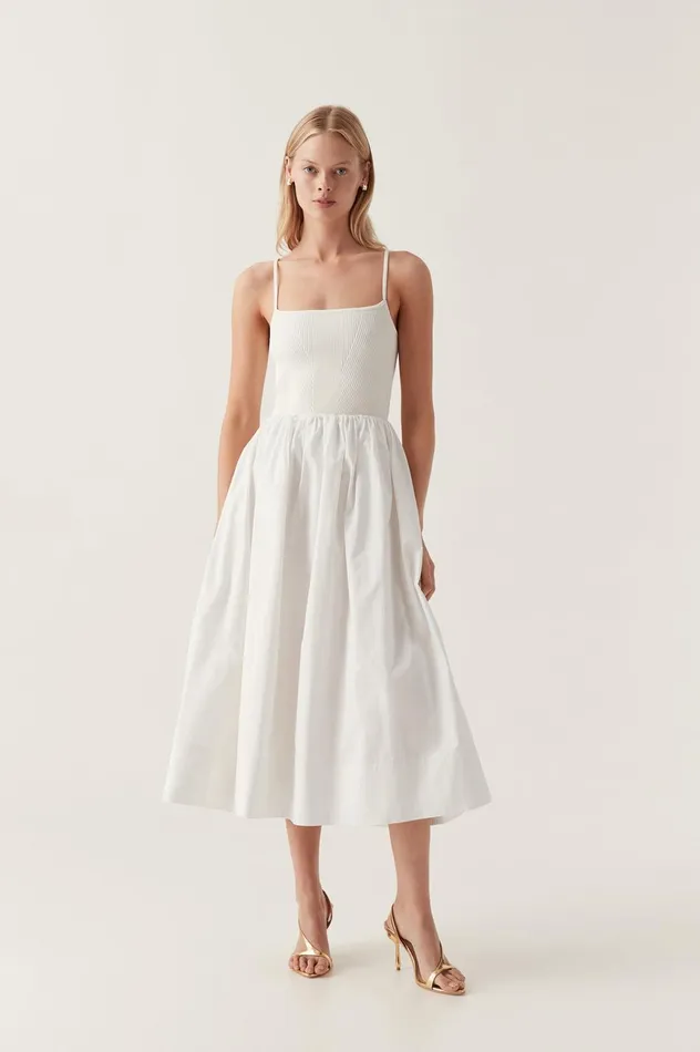 Danica Tie Back Midi Dress Ivory Women Aje White Dresses