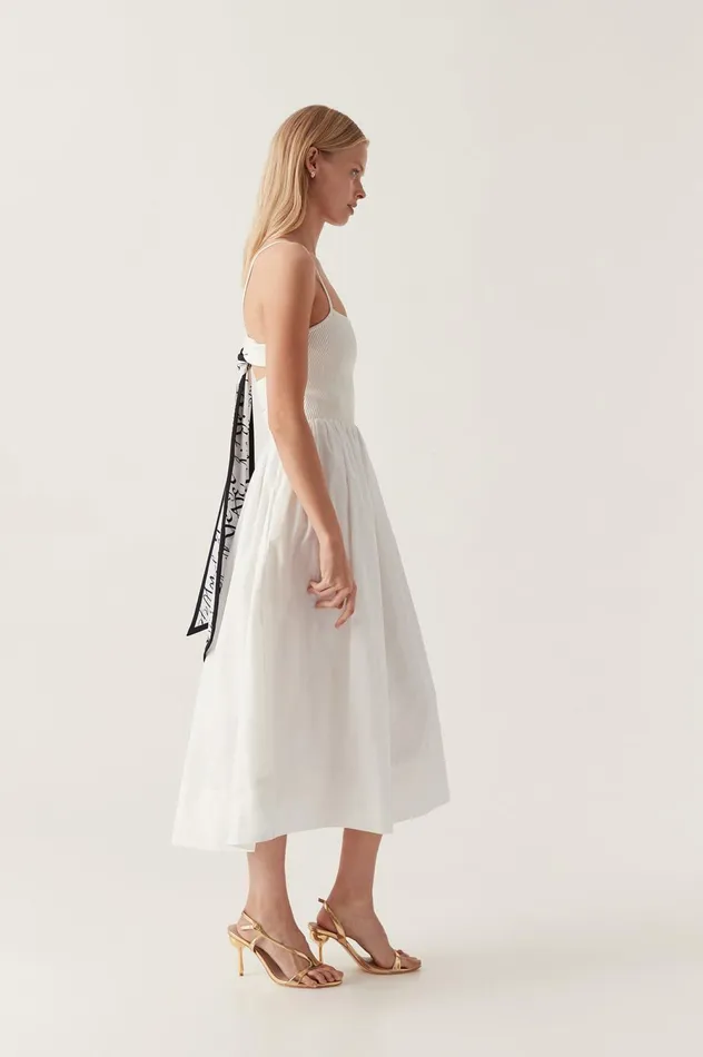 Danica Tie Back Midi Dress Ivory Women Aje White Dresses