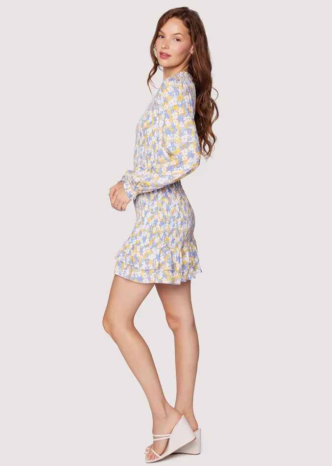 Dazzling Bloom Smocked Mini Dress Lightbluefloral Women Lost Wander Dresses