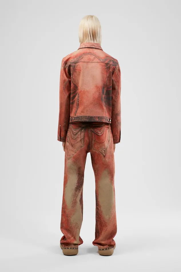 Denim Men Camper Denim Jacket Burnt Orange Denim Jacket
