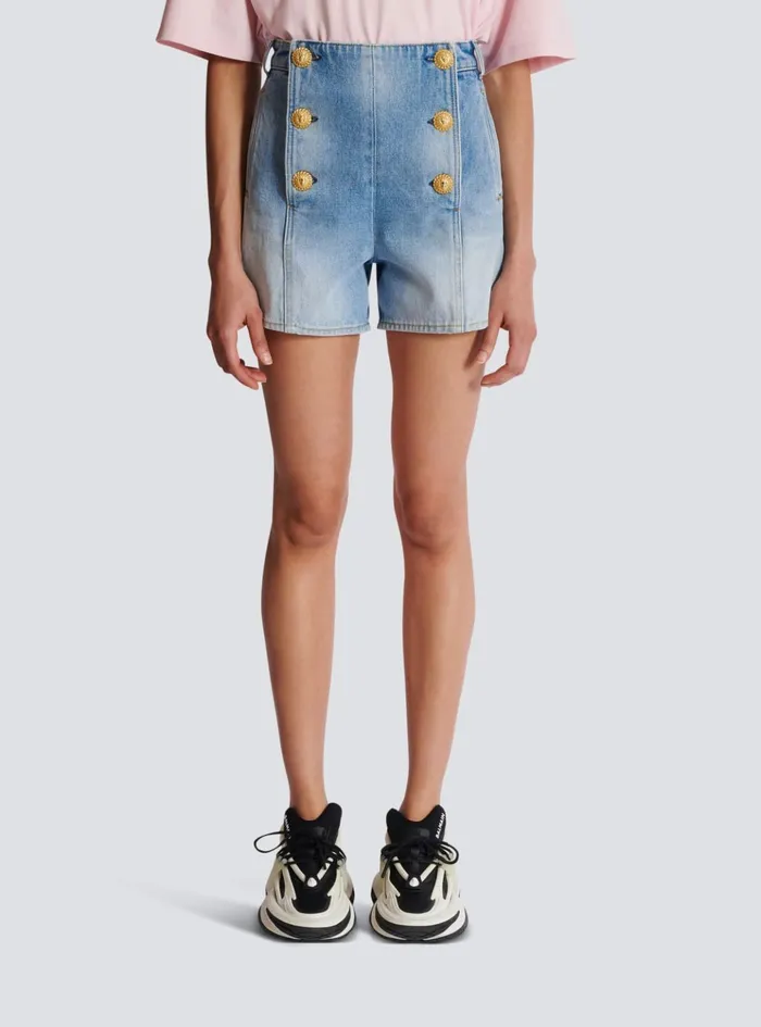 Denim Shorts With Buttons Blue Women Balmain Denim