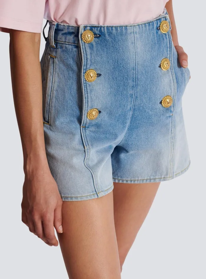 Denim Shorts With Buttons Blue Women Balmain Denim