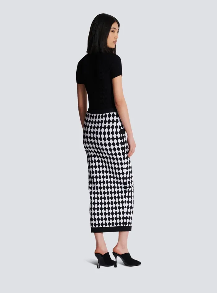 Diamond Jacquard Midi Skirt Black Women Balmain Skirts