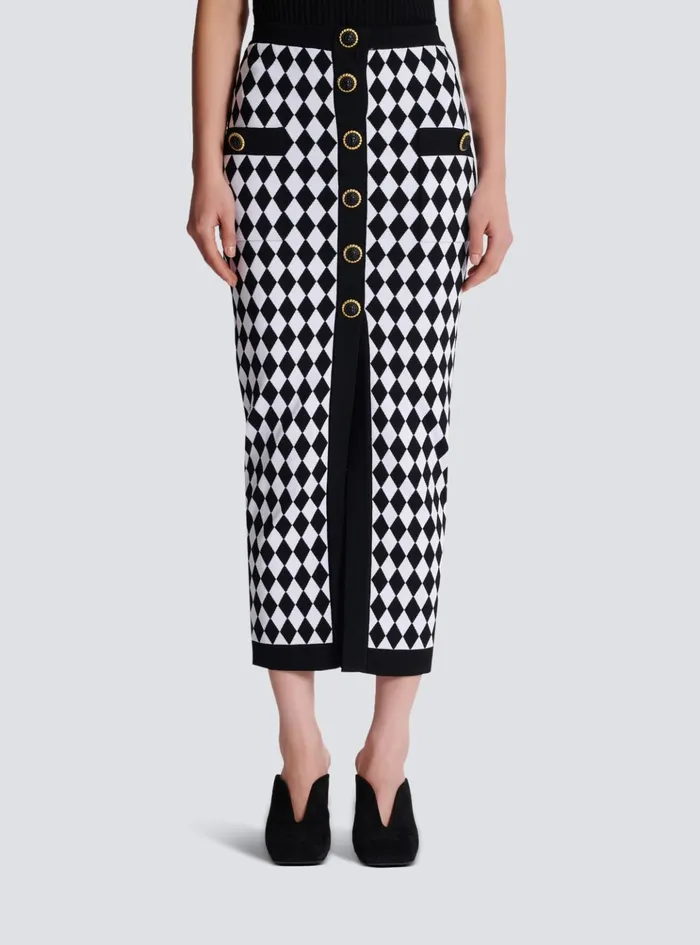 Diamond Jacquard Midi Skirt Black Women Balmain Skirts