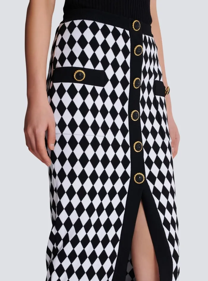 Diamond Jacquard Midi Skirt Black Women Balmain Skirts