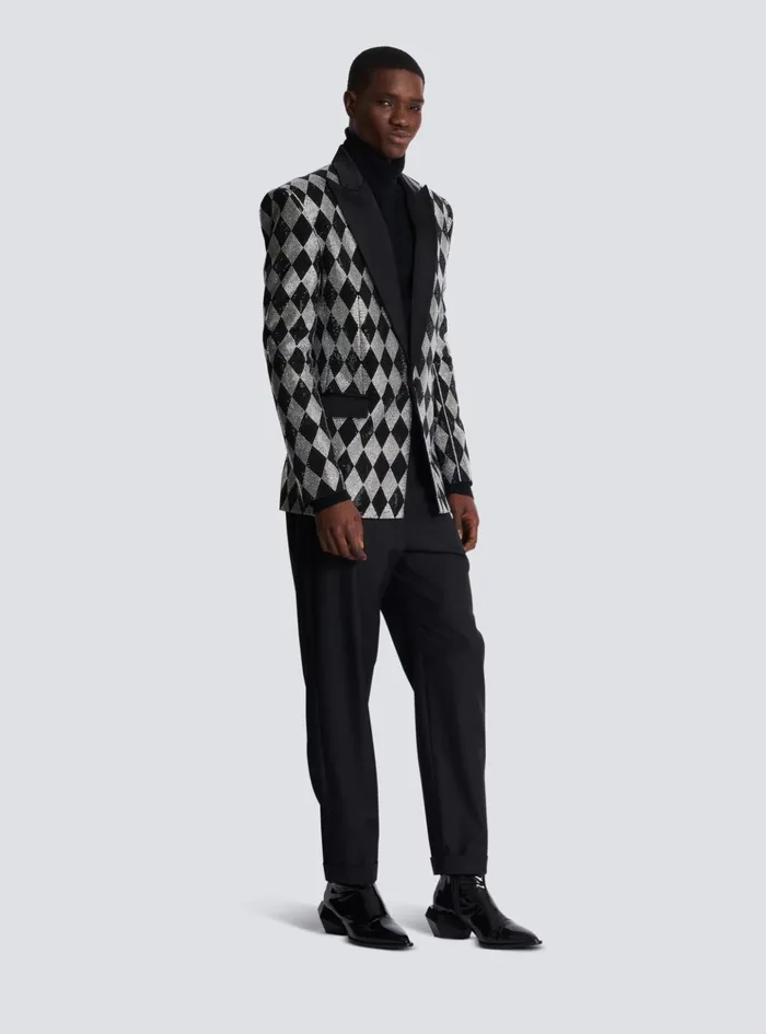 Diamond Rhinestone 1button Jacket Black Men Balmain Jackets And Blazers