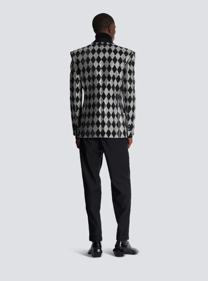 Diamond Rhinestone 1button Jacket Black Men Balmain Jackets And Blazers