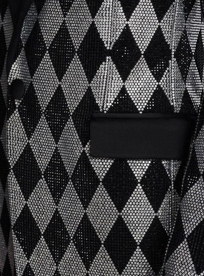 Diamond Rhinestone 1button Jacket Black Men Balmain Jackets And Blazers