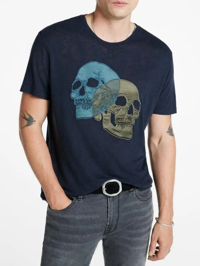 DOUBLE SKULL TEE Black Clothing John Varvatos Graphic Tees