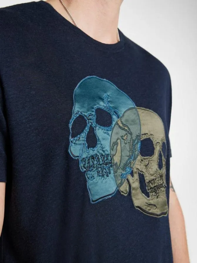 DOUBLE SKULL TEE Black Clothing John Varvatos Graphic Tees