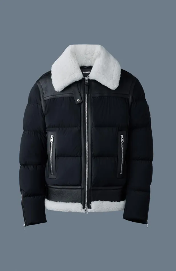 Downs and Parkas Men Mackage ROBERT Mixedmedia Shearling Down Jacket Black Downs and Parkas Men Mackage ROBERT Mixedmedia Shearling Down Jacket Black
