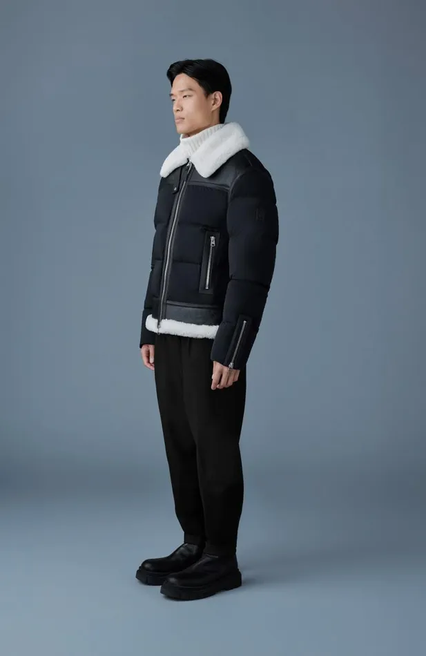 Downs and Parkas Men Mackage ROBERT Mixedmedia Shearling Down Jacket Black Downs and Parkas Men Mackage ROBERT Mixedmedia Shearling Down Jacket Black