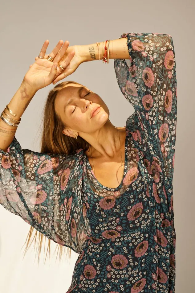 Dresses Shop Natalie Martin ALICE DRESS Vintage Flowers Indigo