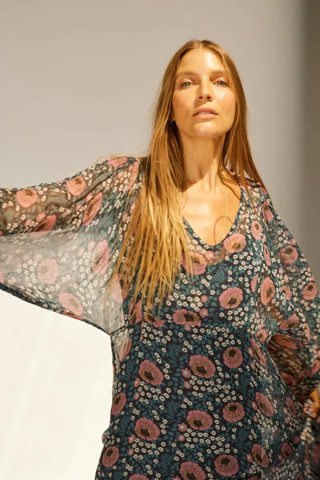 Dresses Shop Natalie Martin ALICE DRESS Vintage Flowers Indigo