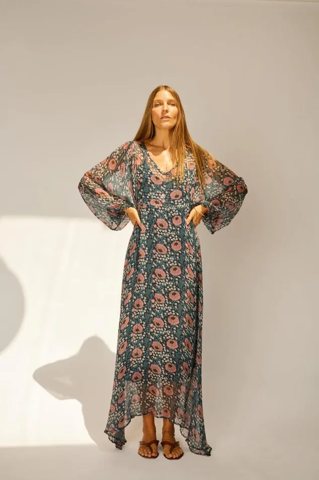 Dresses Shop Natalie Martin ALICE DRESS Vintage Flowers Indigo