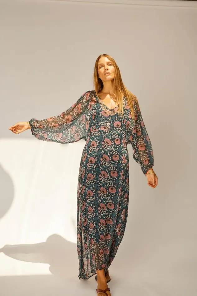 Dresses Shop Natalie Martin ALICE DRESS Vintage Flowers Indigo
