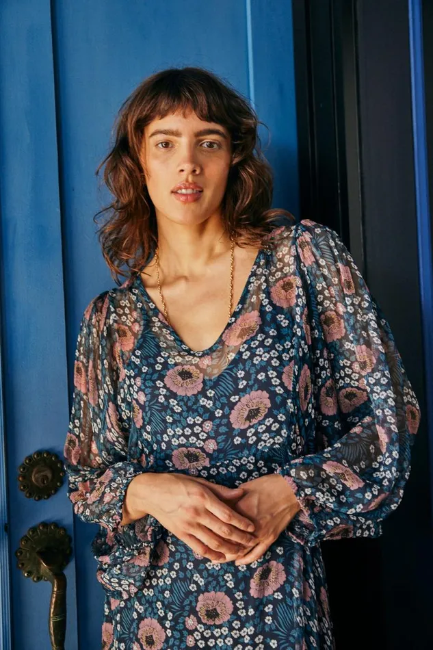 Dresses Shop Natalie Martin ALICE DRESS Vintage Flowers Indigo