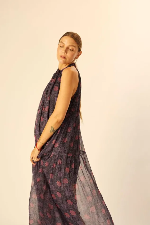 Dresses Shop Natalie Martin INDIANA MAXI Snowflake Aubergine