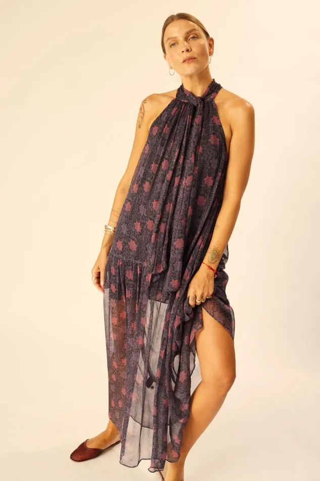 Dresses Shop Natalie Martin INDIANA MAXI Snowflake Aubergine