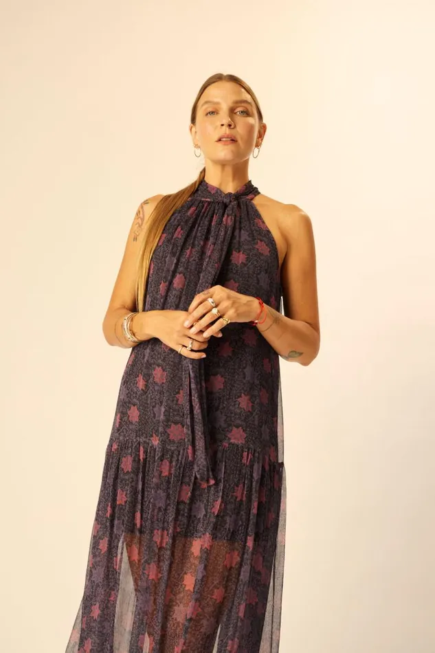 Dresses Shop Natalie Martin INDIANA MAXI Snowflake Aubergine
