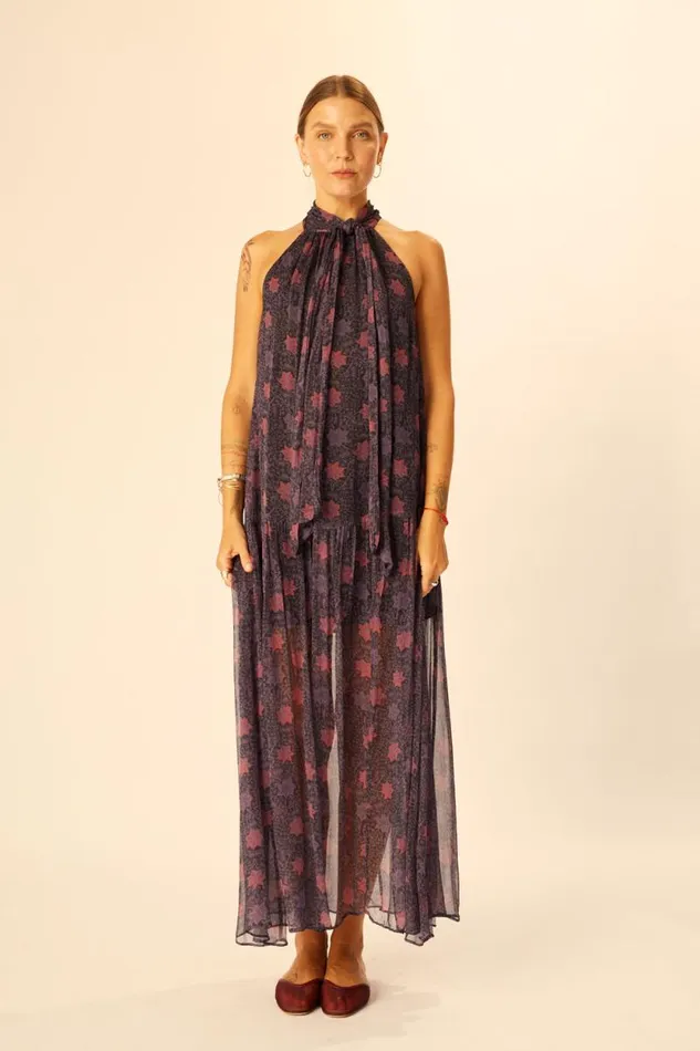 Dresses Shop Natalie Martin INDIANA MAXI Snowflake Aubergine
