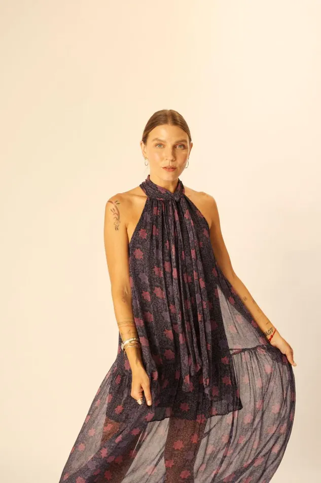 Dresses Shop Natalie Martin INDIANA MAXI Snowflake Aubergine