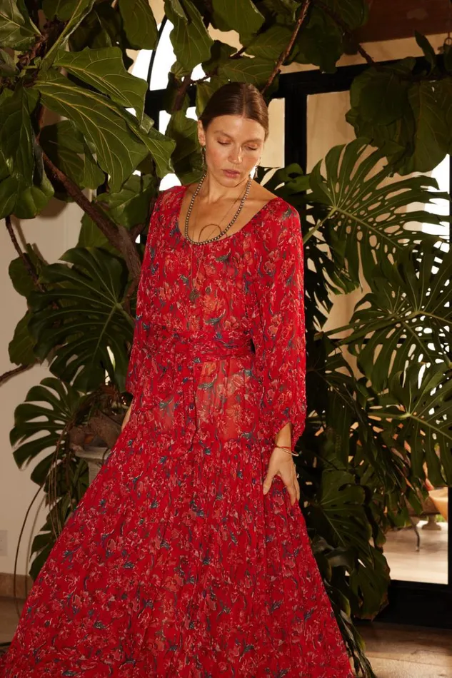 Dresses Shop Natalie Martin LAINEY DRESS Chiffon Watercolor Vermil